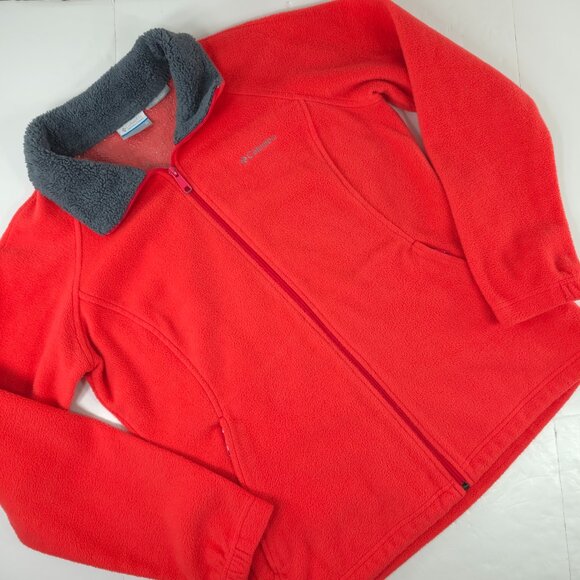 Columbia Sweaters - COLUMBIA Omni Heat Women’s SZ MEDIUM Thermal Fleece Full Zip Up Jacket Coral Red